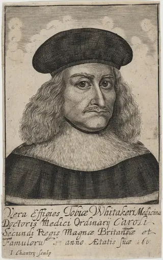 Tobias Whitaker,  Physician in Ordinary to the Royal Household, by John Chantry, ink, 1661