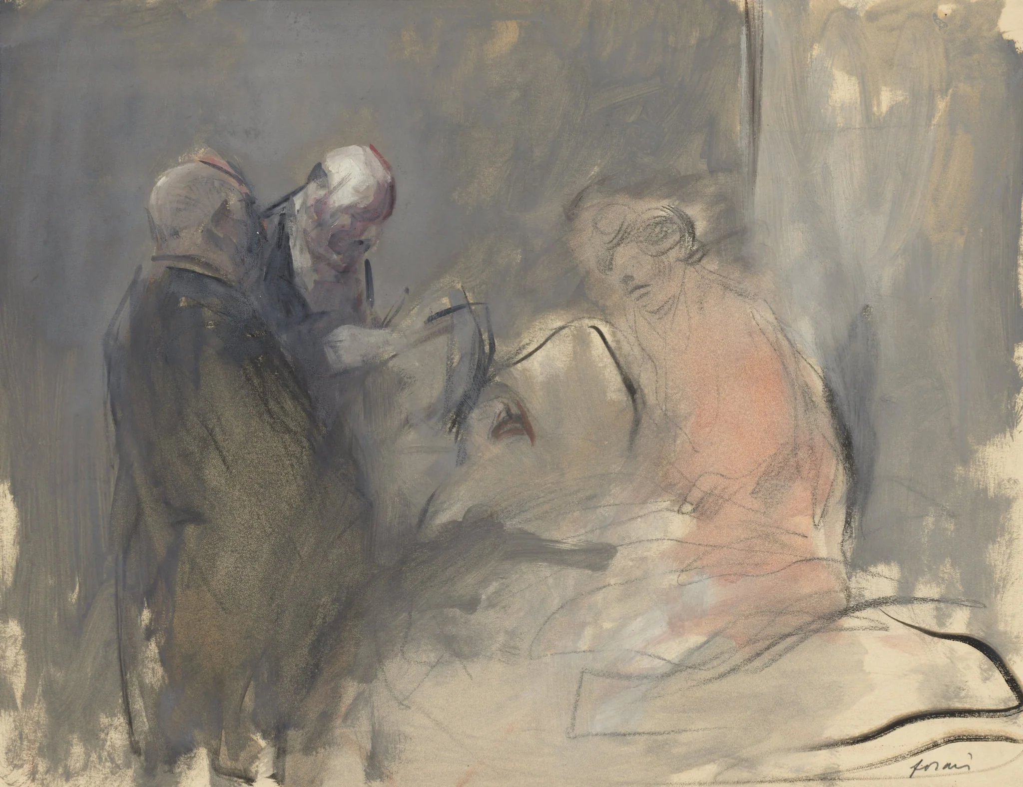 In the Hospital (recto), detail