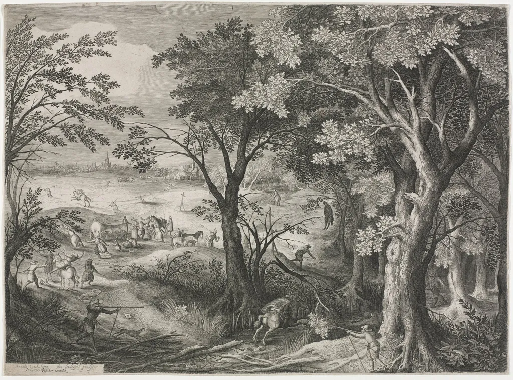 Landscape with Travelers Attacked by a Gang of Robbers, by Jan van Londerseel, 1602