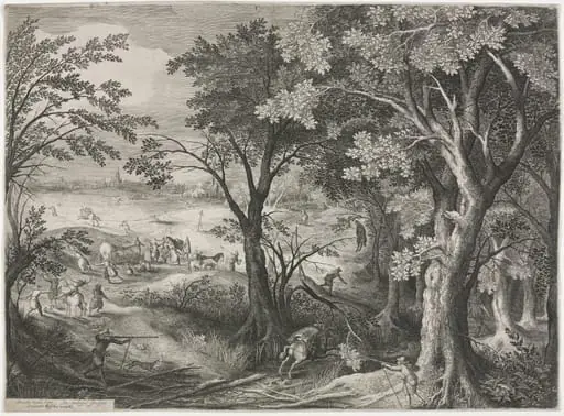 Landscape with Travelers Attacked by a Gang of Robbers, by Jan van Londerseel, 1602
