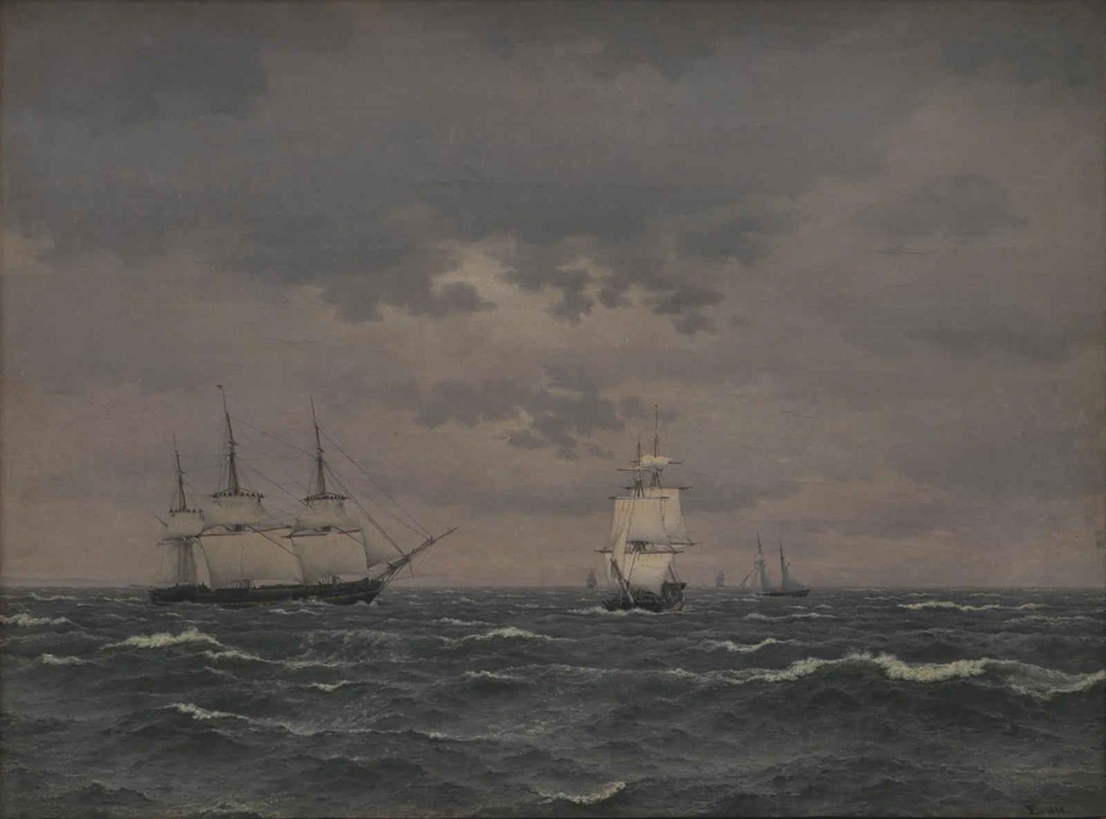 A Corvette Reefing Sails in a Freshening Wind and some other Ships, detail