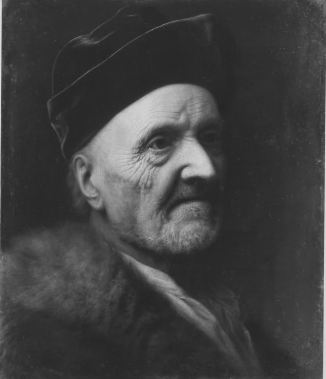 Portrait of an old man with fur, detail