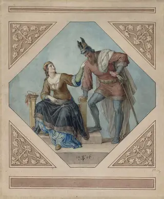 Chriemhilda and Hagen, by Julius Schnorr von Carolsfeld, watercolor, 1846