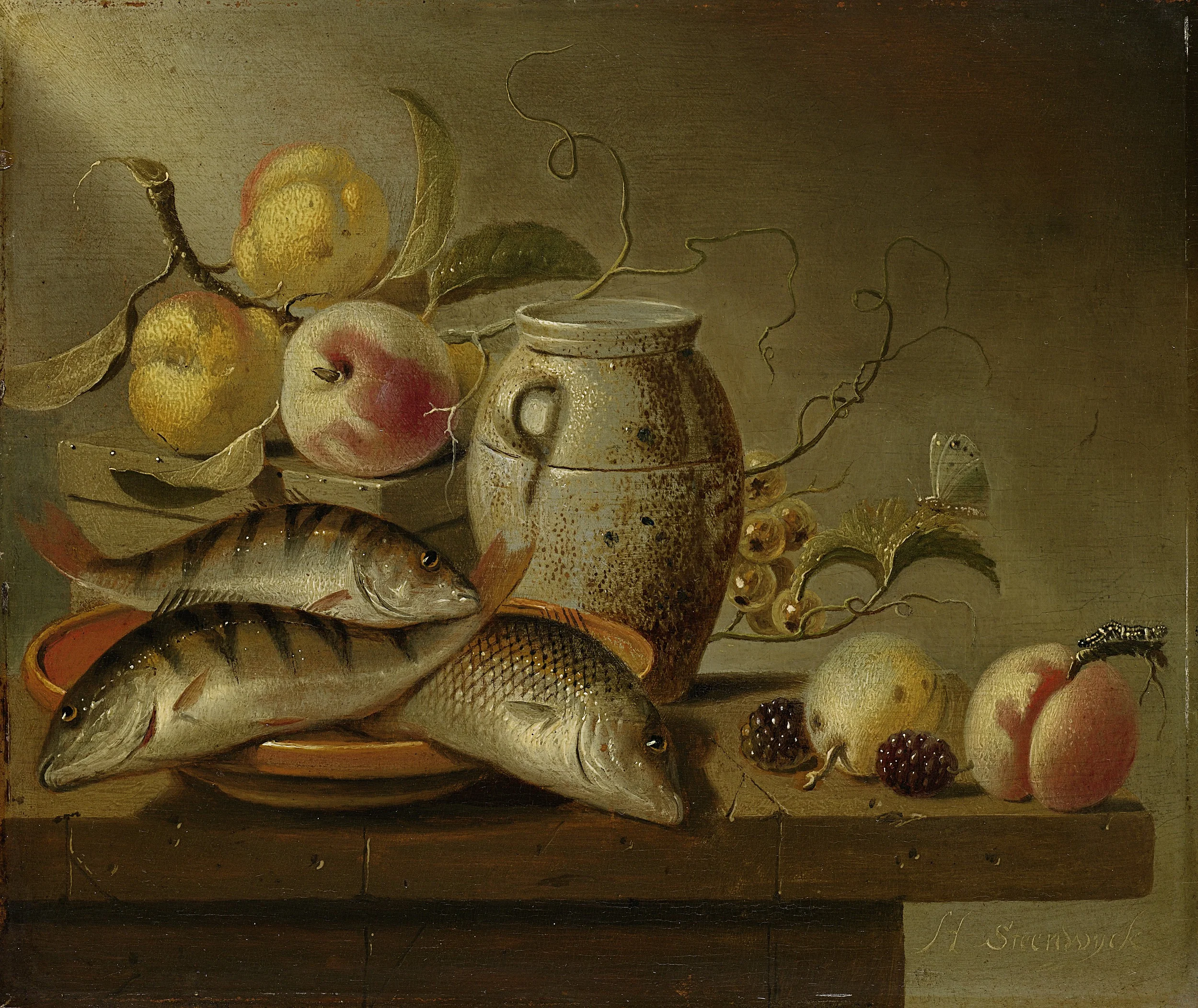 Still Life with Earthenware Jar, Fish and Fruit, detail