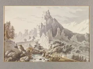 Cedar Forest & Snowy Peak on Mount Lebanon, by Edward Daniel Clarke, watercolor, 1806