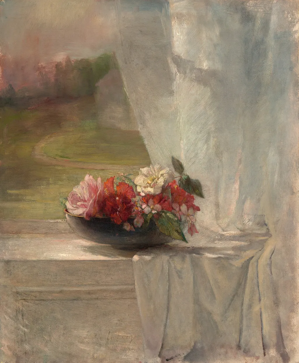 Flowers on a Window Ledge, by John La Farge, oil, 1861