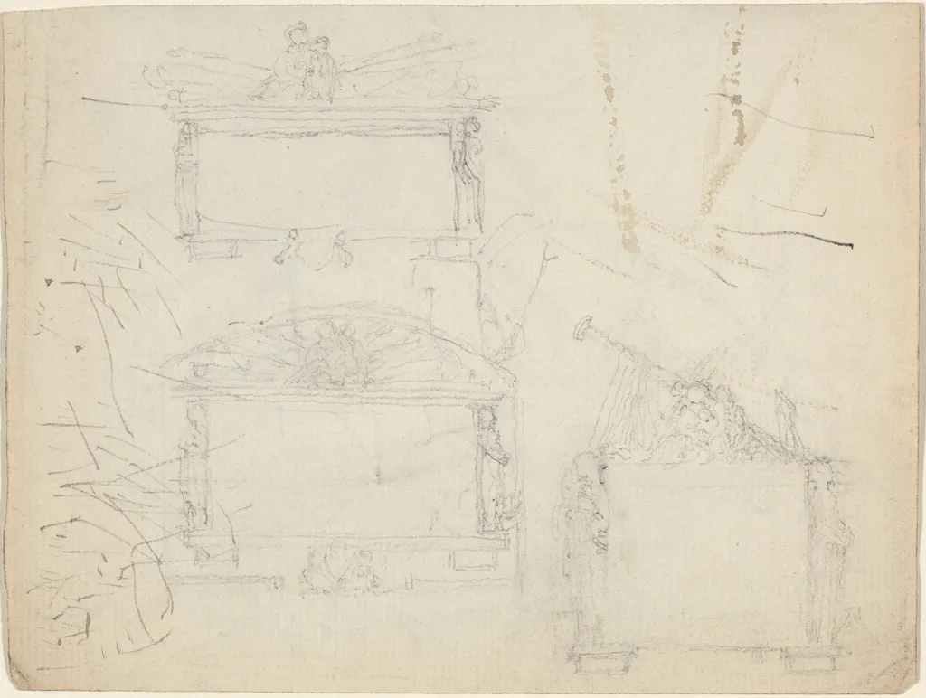 Designs for Monuments [recto and verso], by John Flaxman, graphite, 1790