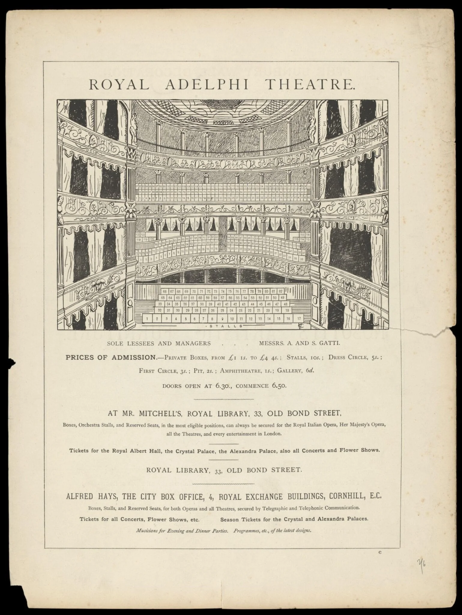 Seating plan for the Royal Adelphi Theatre ca.1880, detail