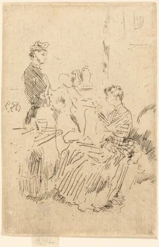 The Seamstress, by James McNeill Whistler, ink, 1885