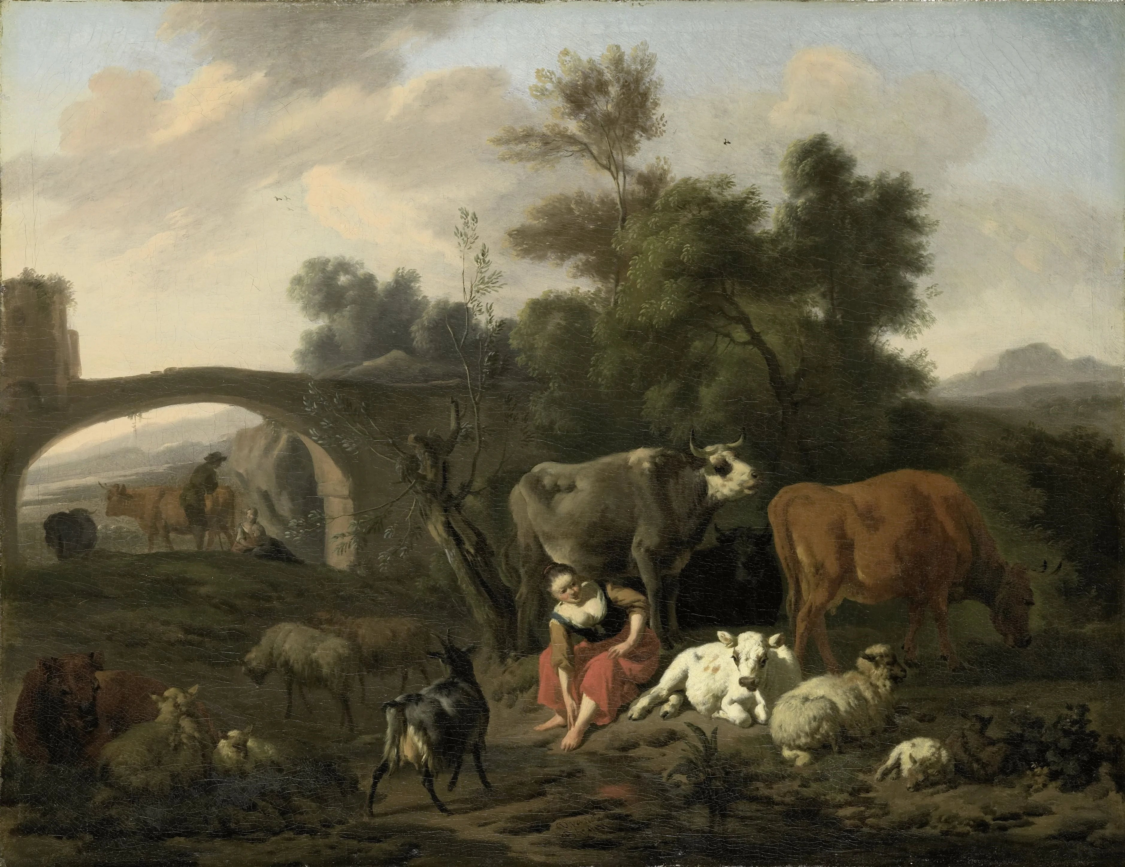 Landscape with herdsmen and cattle, detail