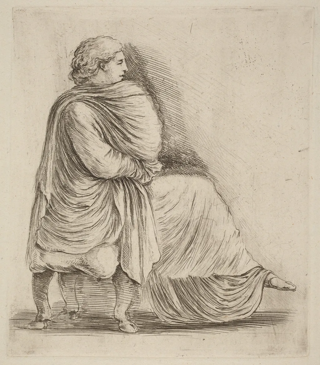 Woman Seated on a Stool, by Stefano Della Bella, ink, 1637
