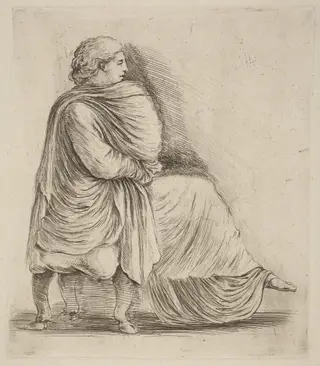 Woman Seated on a Stool, by Stefano Della Bella, ink, 1637