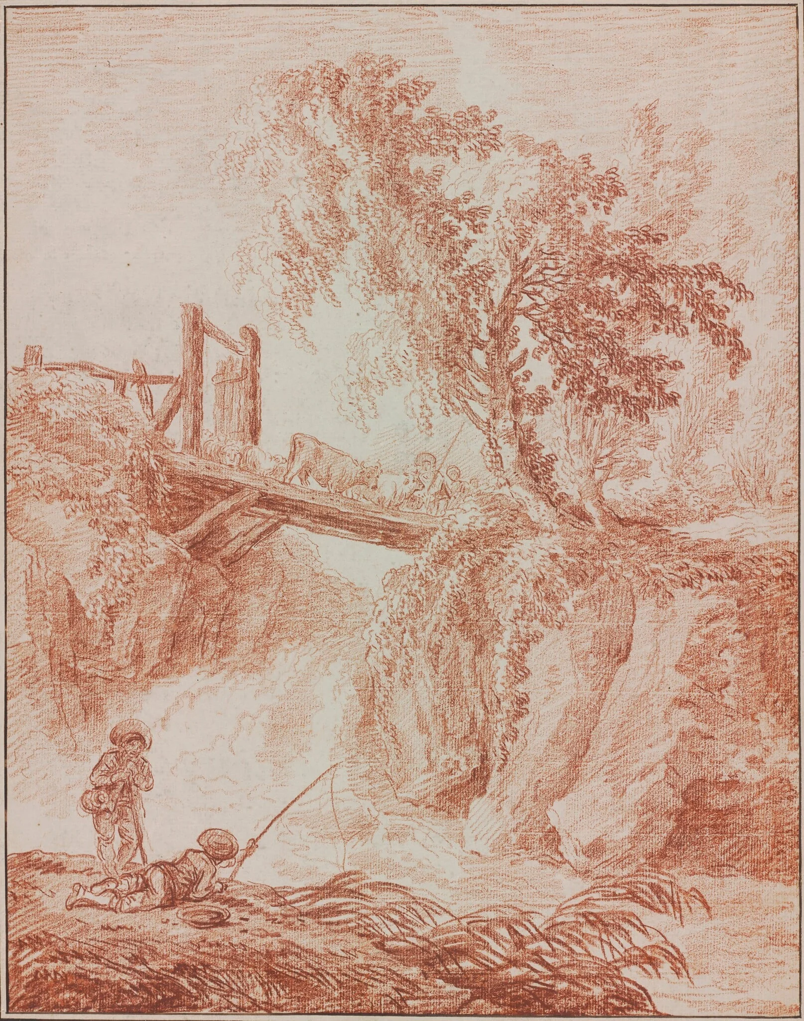 Herdsmen Crossing a Waterfall, detail