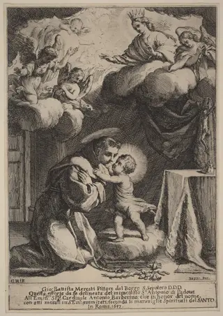 Saint Anthony of Padua, by Giovanni Battista Mercati, ink, 1640