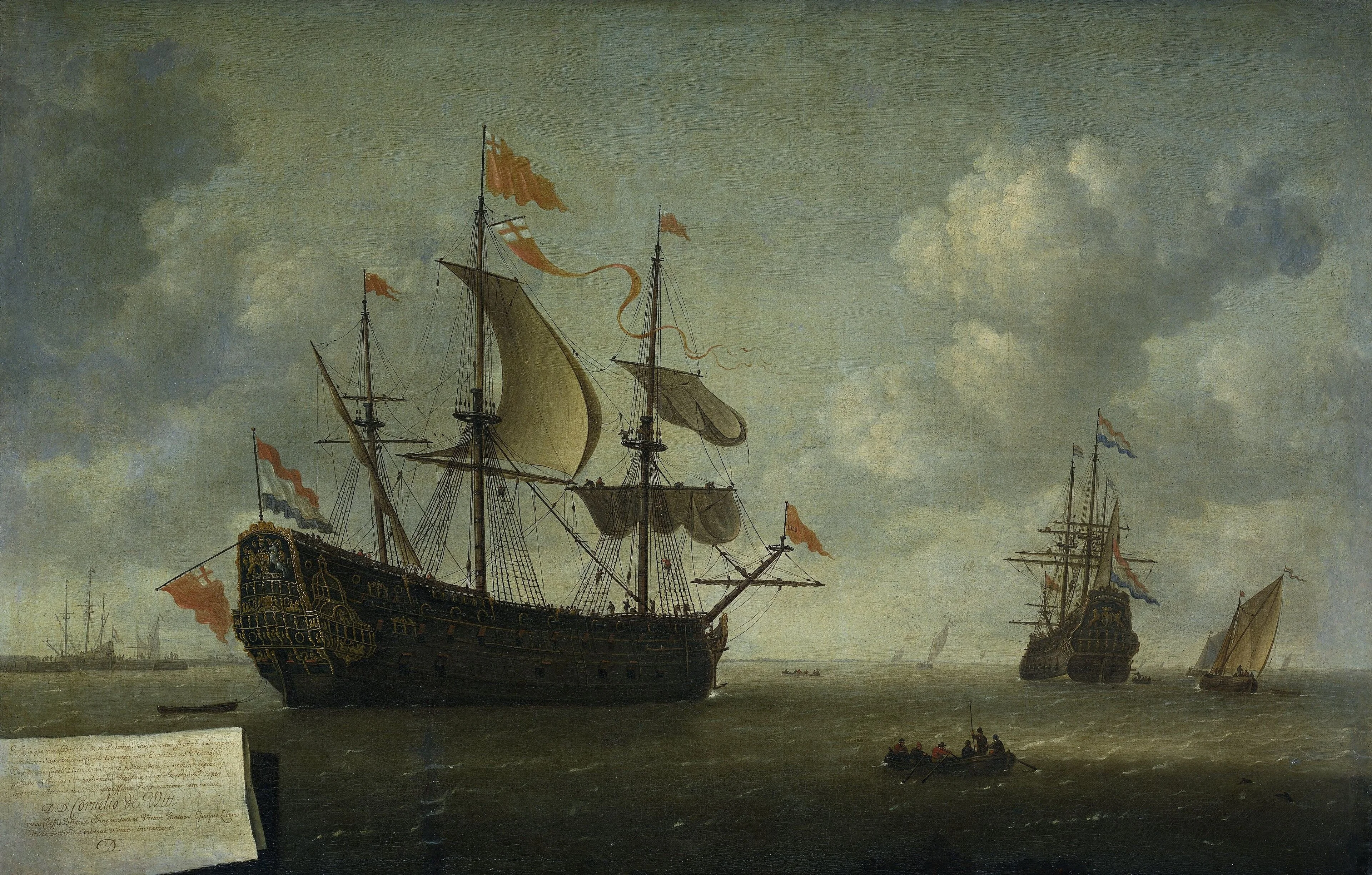 The seizure of the English flagship 'Royal Charles,' captured during the raid on Chatham, June 1667, detail