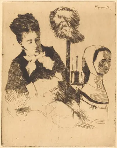 The Milliner (La modiste), by Norbert Goeneutte, ink, 1893