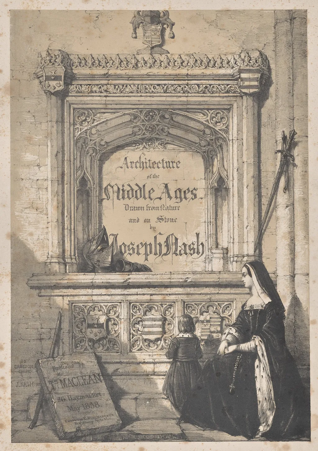 Architecture of the Middle Ages:  Title Page - In Croyden Church, by Joseph Nash, 1838