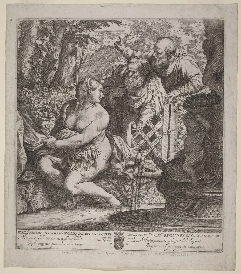 Susanna and the Elders, by Annibale Carracci, ink, 1592