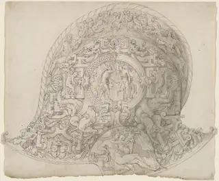 Design for a Burgonet Helmet, by Jean Cousin the Elder, ink, 1545