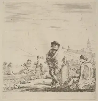 Standing Sailor Talking with a Seated Levantine, by Stefano Della Bella, ink, 1637