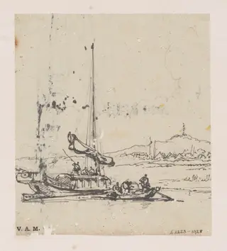 A junk with a Tanka boat alongside, by George Chinnery, 19