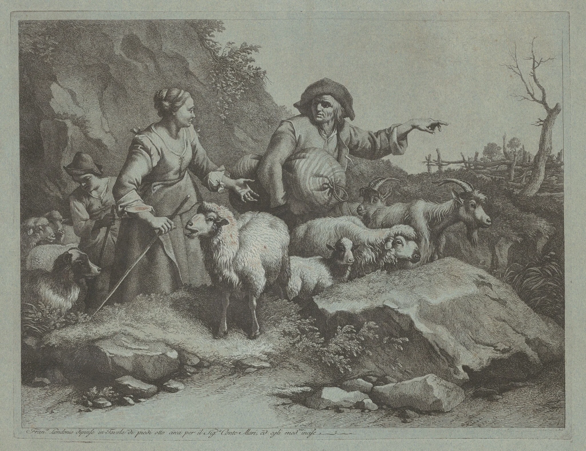 Peasant Man with a Sack and Two Shepherdesses, detail