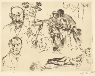 Sketches of Men, including Max Liebermann, by Lovis Corinth, ink, 1915
