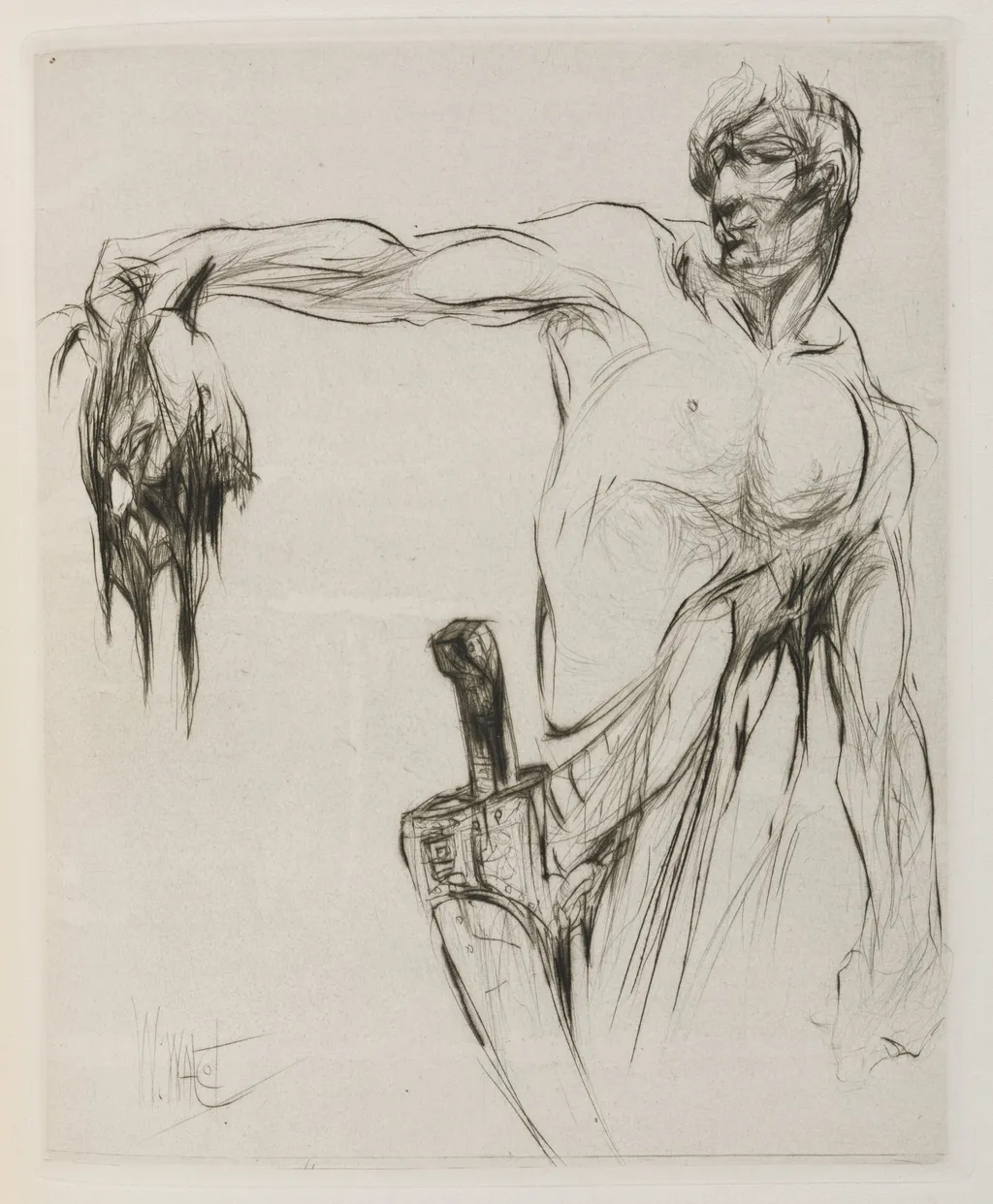 Herodias: Page 53, The head entered and mannaeus held it by the hair, at arm's length, proud from the applause, by William Walcot, 1928