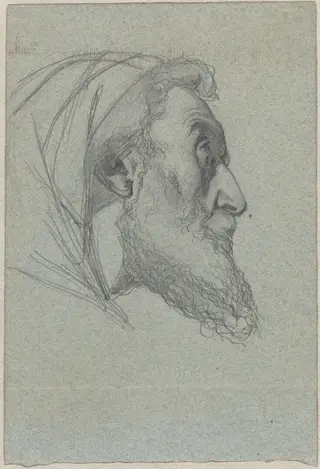 Bearded Man in Profile (recto) / Woman Looking Up (verso), by Alexandre Bida, graphite, 1859