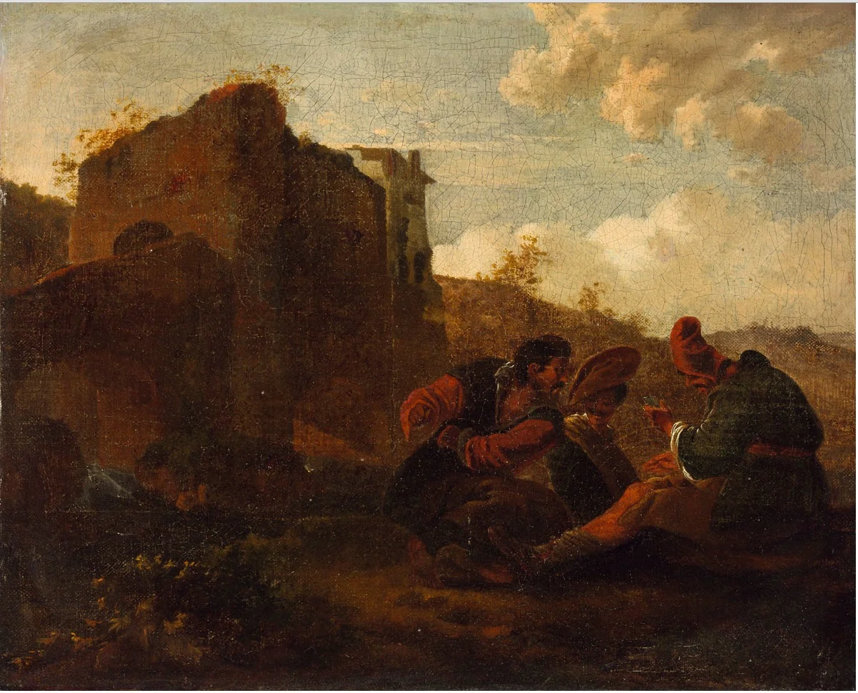 Vagabonds Playing Card in a Landscape, detail