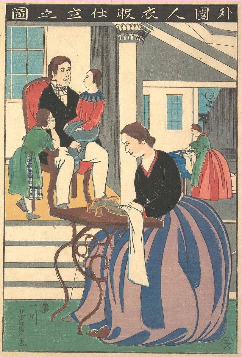 Gaikokujin ifuku shitate no zu|Picture of a Foreigner Making Clothes, detail