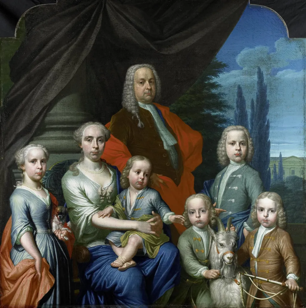 Willem Philip Kops (1695-1756), with his Wife and Children, by Frans Decker, unspecified, 1738