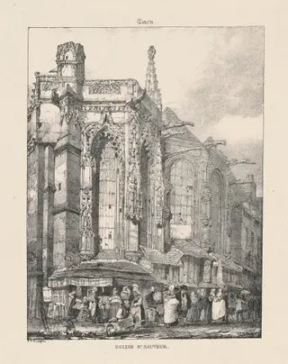 Église St. Sauveur, by Richard Parkes Bonington, ink, 1824