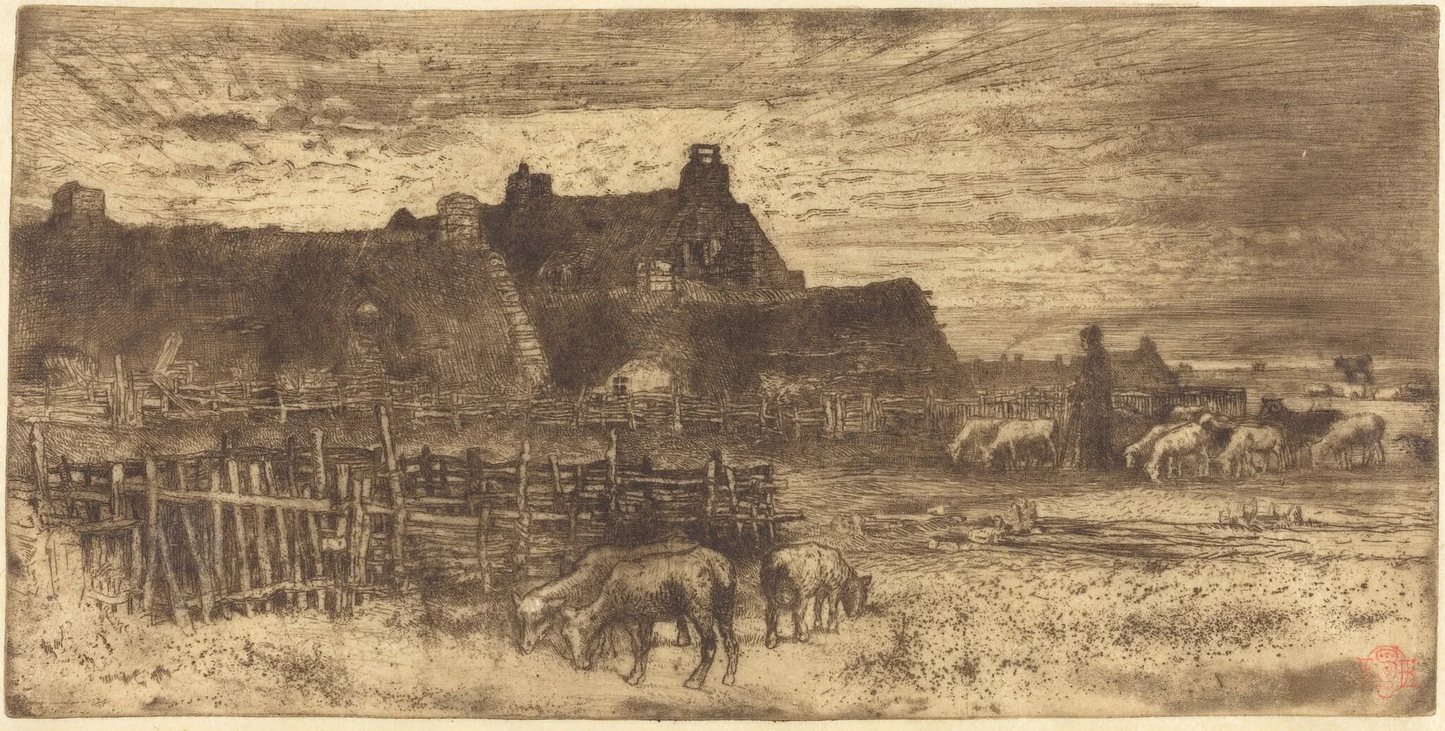 Les Bergeries, Soleil Couchant (Pastoral Scene, Setting Sun), detail