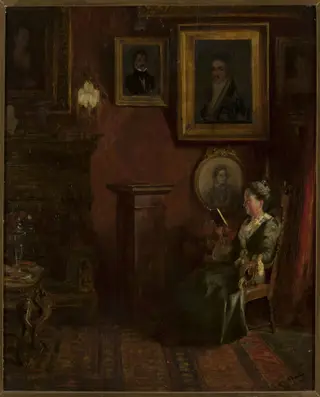 Portrait of a woman in an armchair, by Felix Possart, oil, 1895