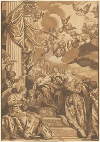Mystic Marriage of St. Catherine, by John Baptist Jackson, ink, 1740
