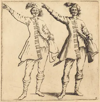 Officer, with Arm Extended, Front View, by Jacques Callot, ink, 1622