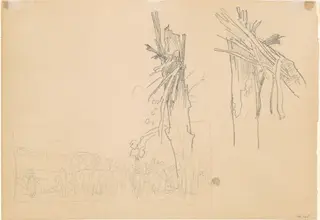 Two Shattered Trees; and Study for "The Road" [verso], by John Singer Sargent, graphite, 1918