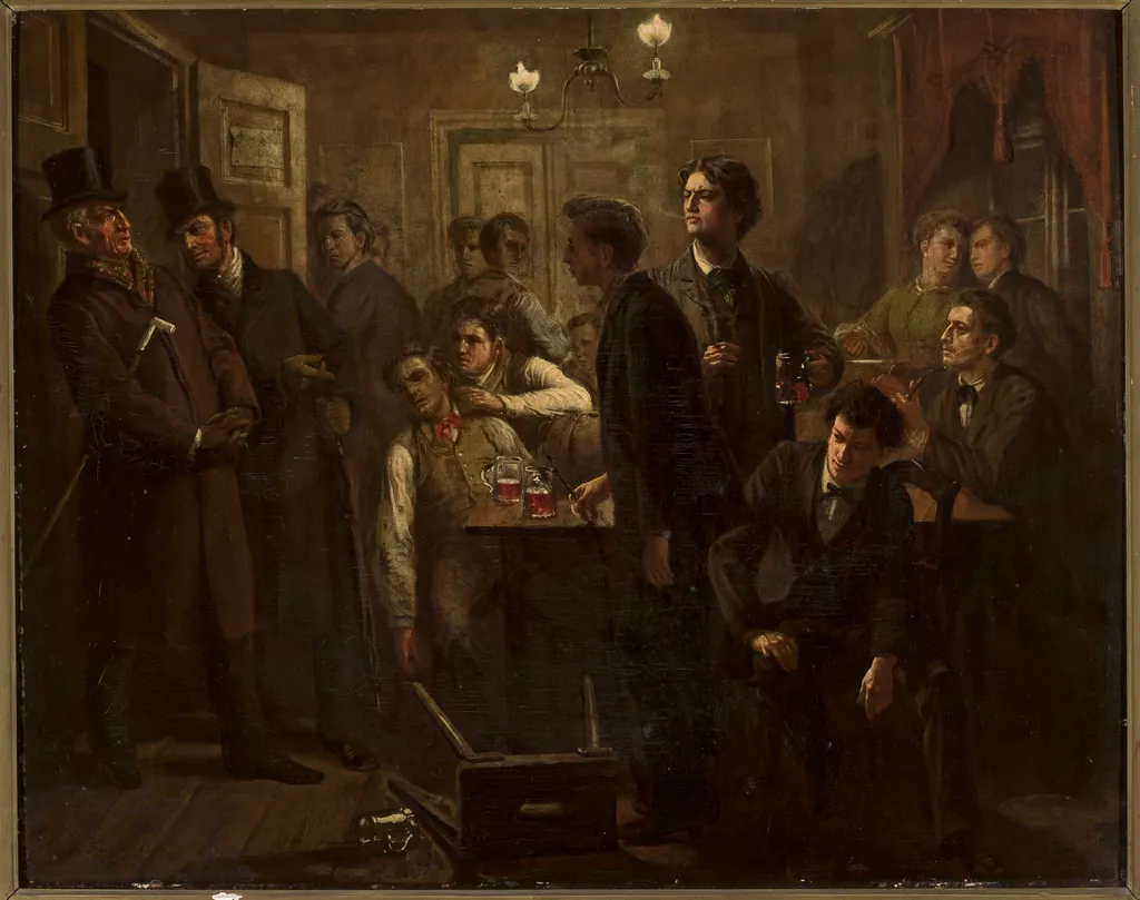 Scene from a beer-house or a tavern, by Georg Knorr, oil, 1890