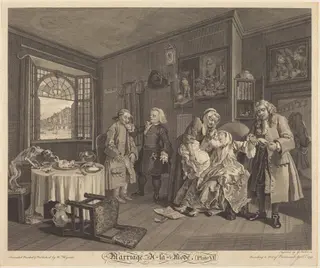 Marriage a la Mode: pl.6, by Louis Gerard Scotin, ink, 1745