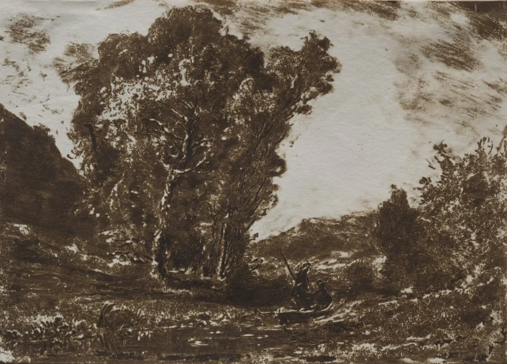 Two Boatmen in a Marsh near a Cluster of Trees, by Henri-Joseph-Constant Dutilleux, 1857