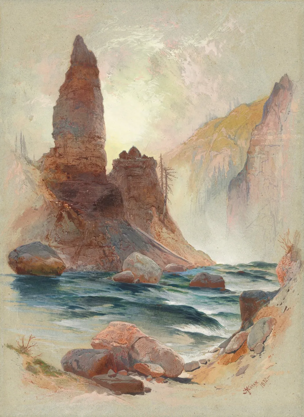 Tower at Tower Falls, Yellowstone, by Thomas Moran, gouache, 1872