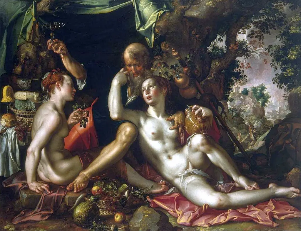 Lot and his Daughters, by Joachim Wtewael, oil, 1600