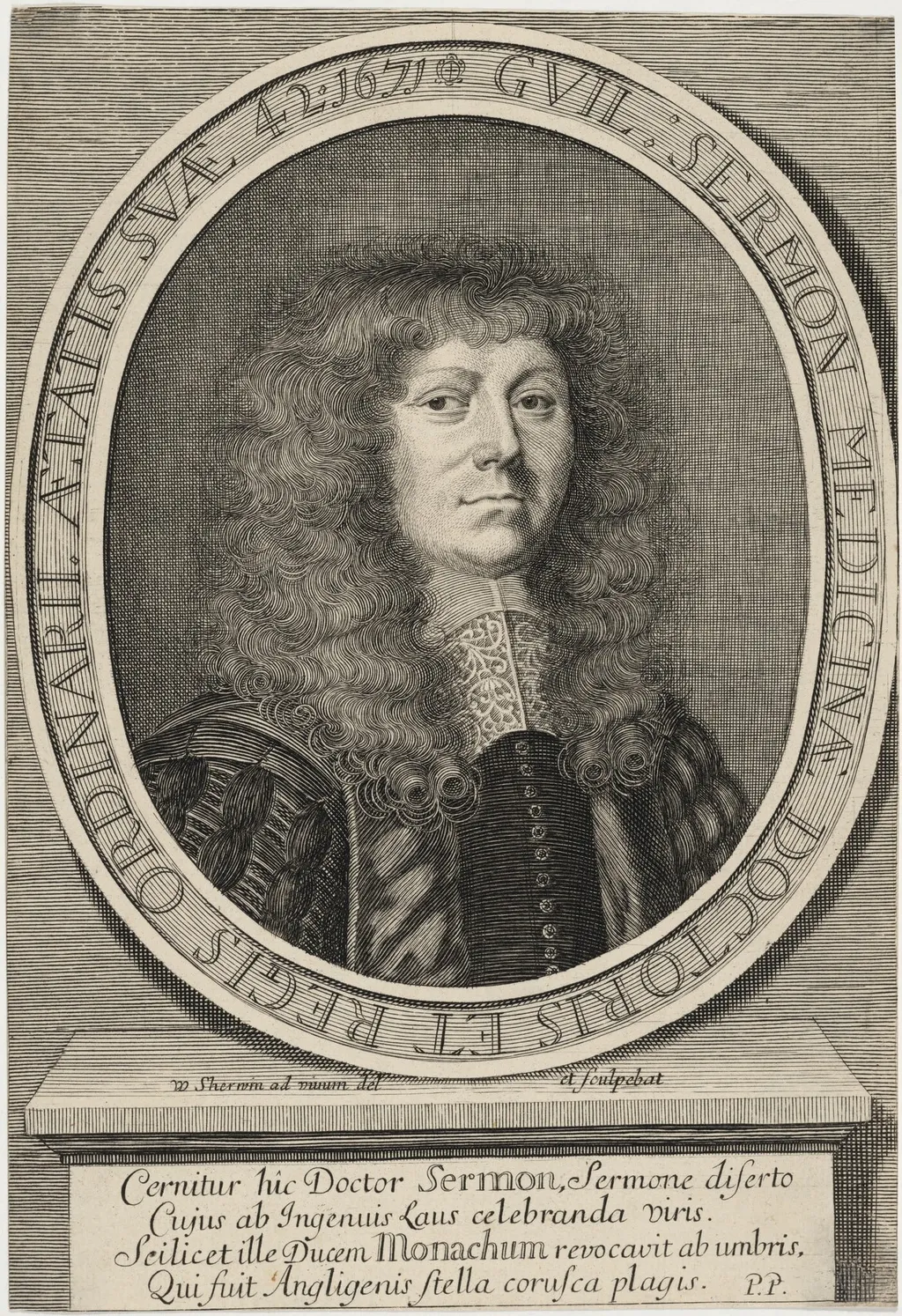 William Sermon, M.D., by William Sherwin, ink, 1671