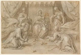 The Madonna Enthroned with Saint John the Baptist and Saint John the Evangelist, by Hans von Aachen, ink, 1589