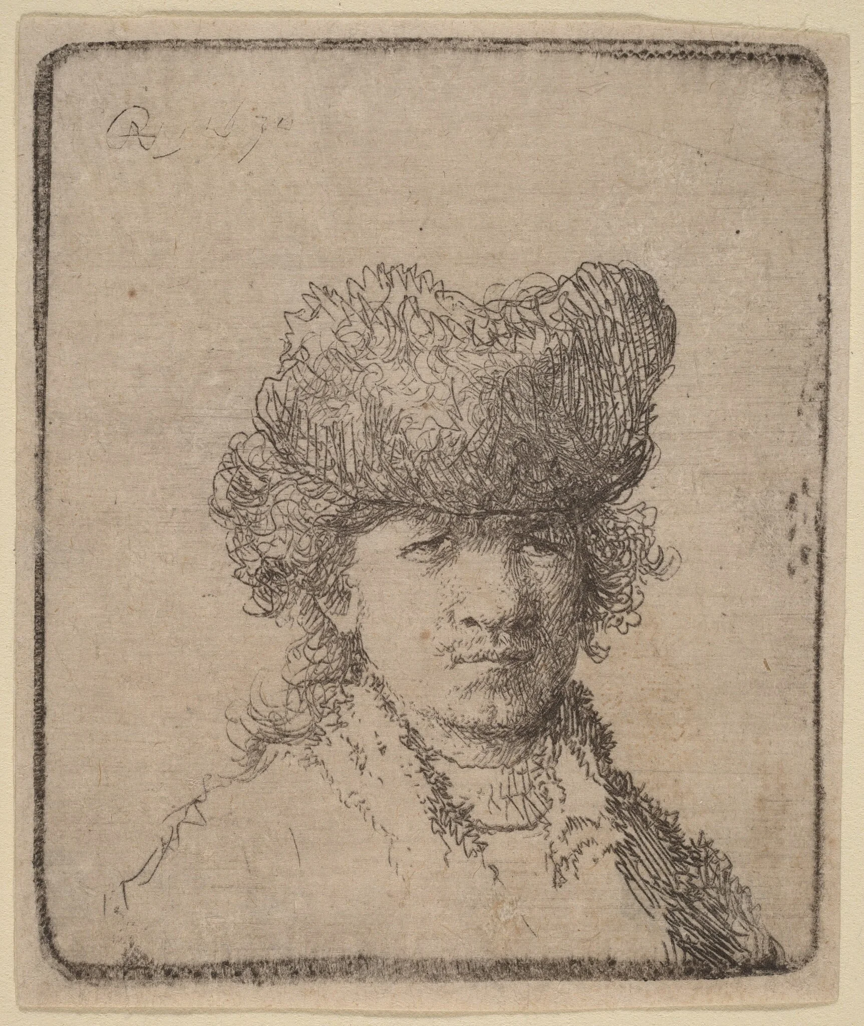 Self-Portrait in a Fur Cap, detail