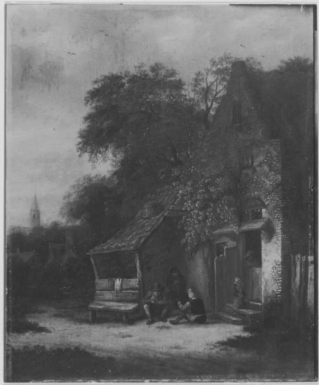 Bauernhaus unter Bäumen, detail