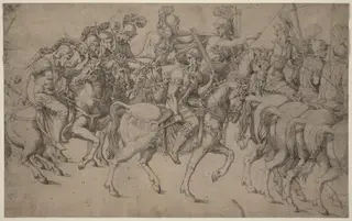 Riders Carrying Bows and Javelins, by Antonio Fantuzzi, ink, 1542