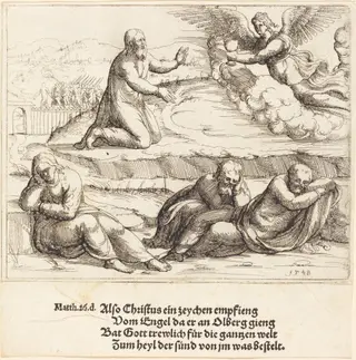 The Agony in the Garden, by Augustin Hirschvogel, ink, 1548