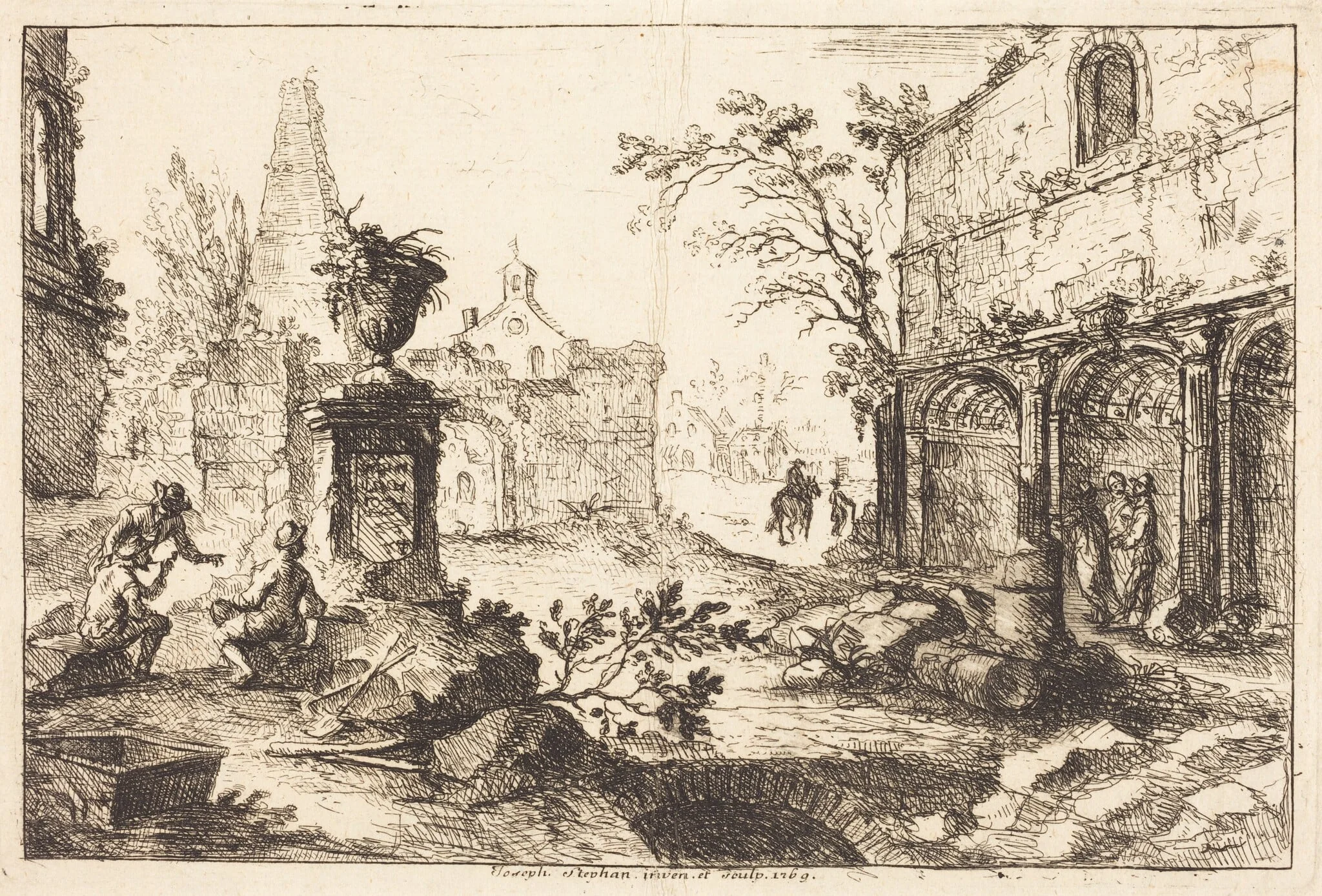 Architectural Fantasy with Roman Ruins, detail